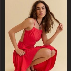 Free People Red Backless Spaghetti-Strap Dress